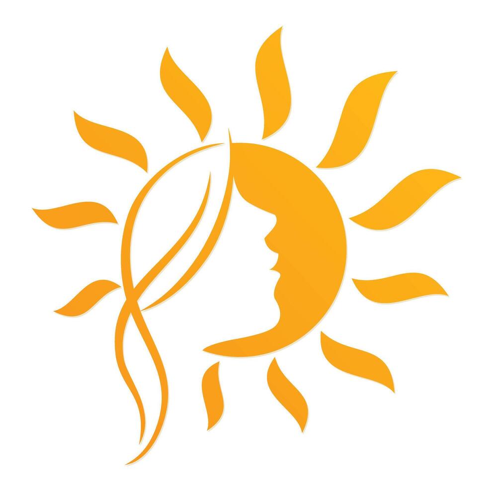 Sun with woman face. vector