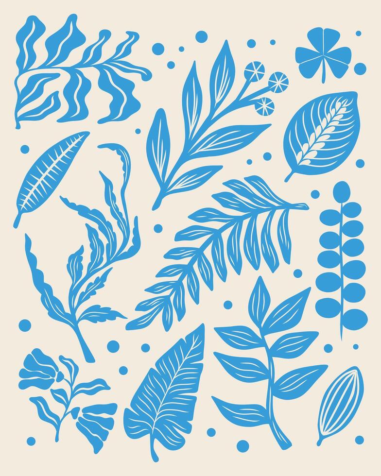 Leaf plant jungle botanical nature exotic motif blue silhouette tropical pattern background layout fabric textile print art editable vector