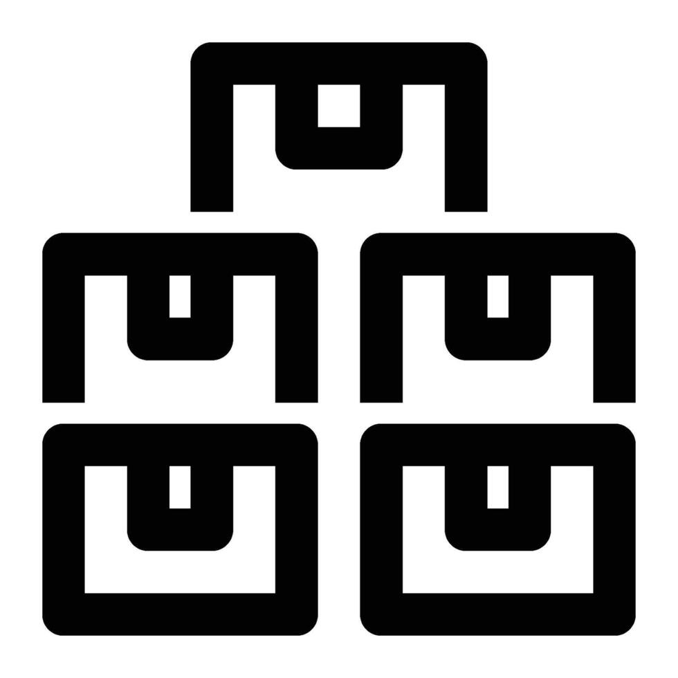 A black and white icon of a stack of boxes vector