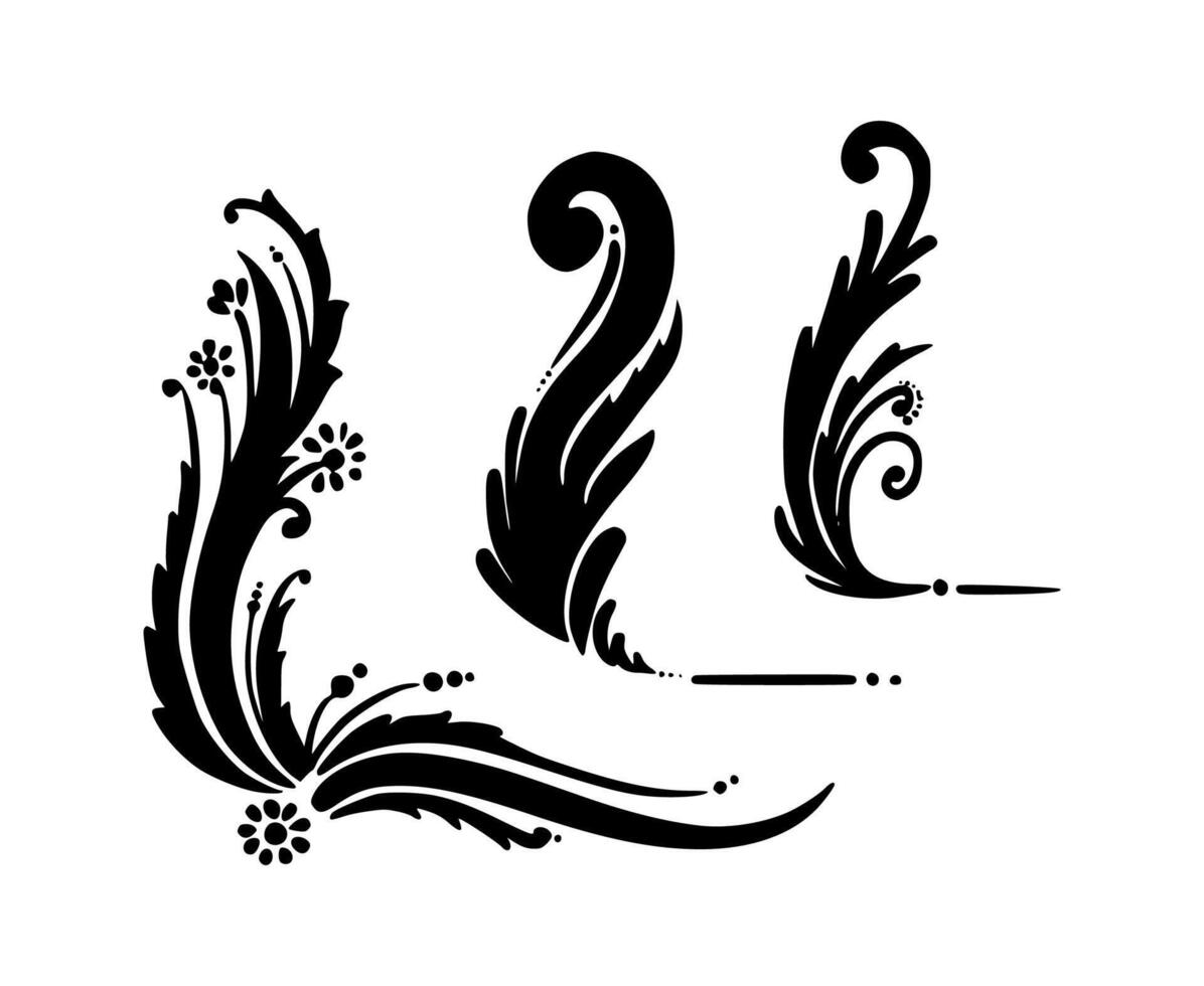 Set of hand drawn floral lines corner ornaments vector