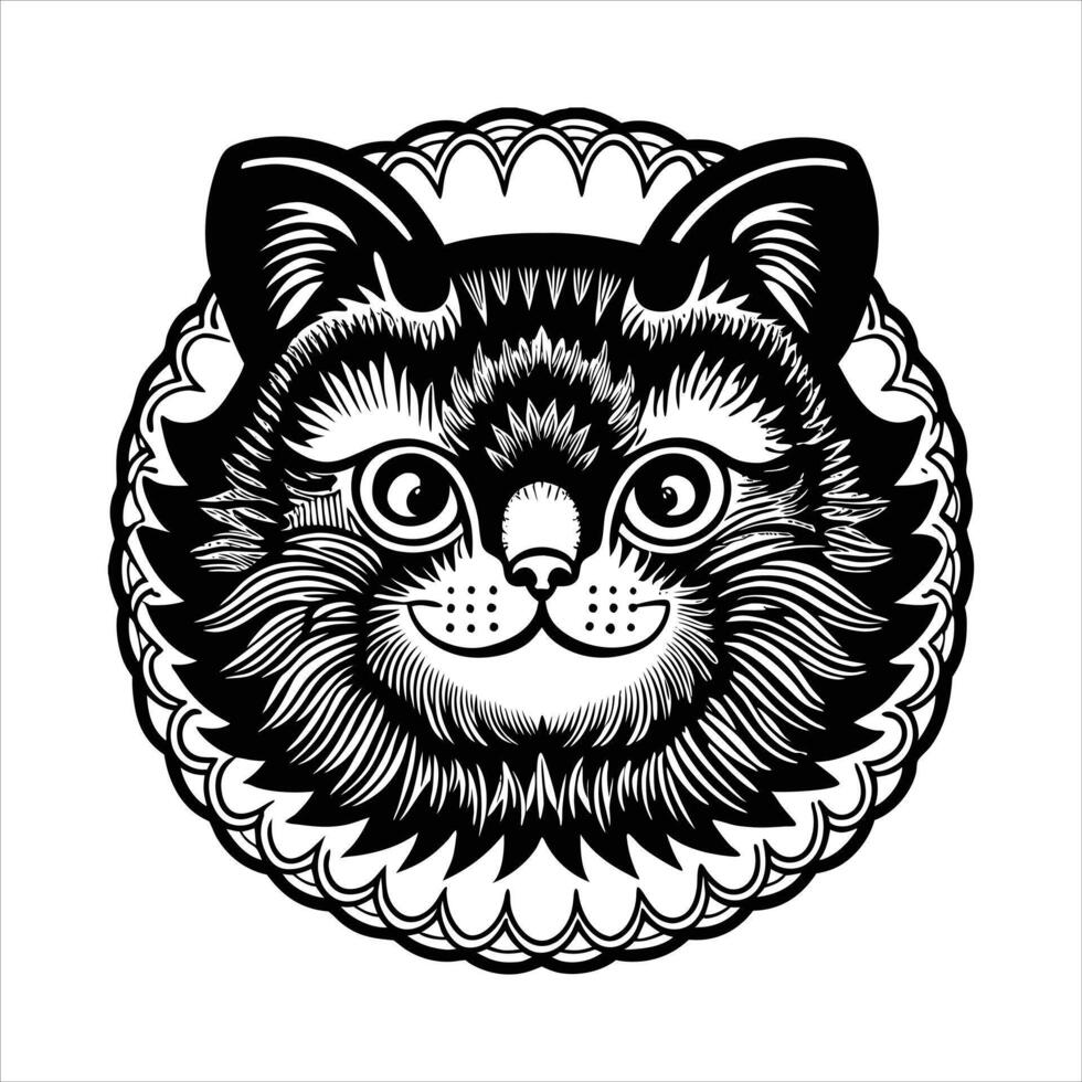 Cat head drawing illustration. vector