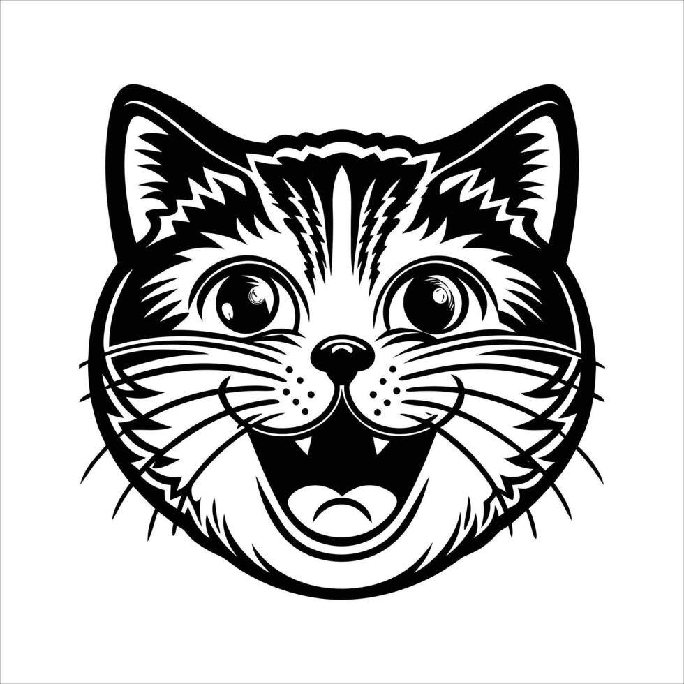 A Laughing cat logo icon line art simple on white background. vector