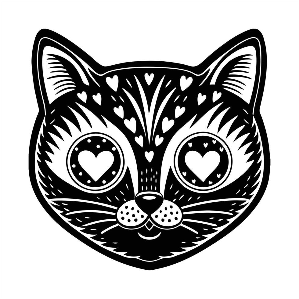 Funky cat head add some love vector