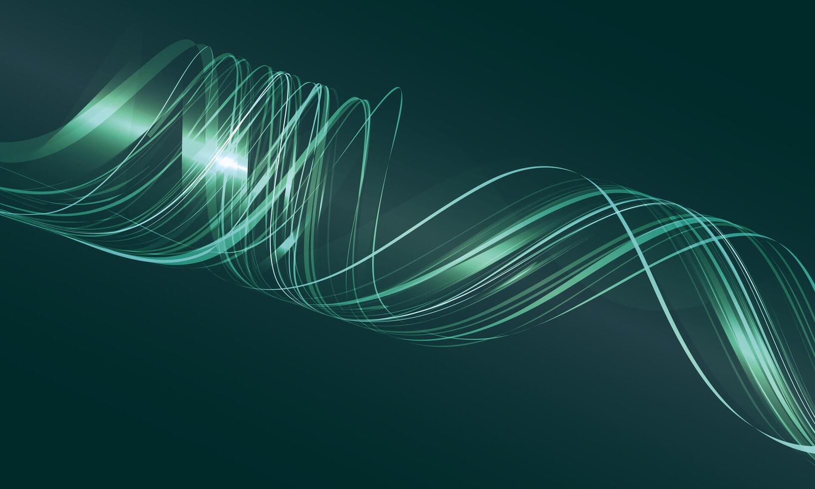 Dynamic round shape. Abstract circular twist green lines pattern on dark background. vector