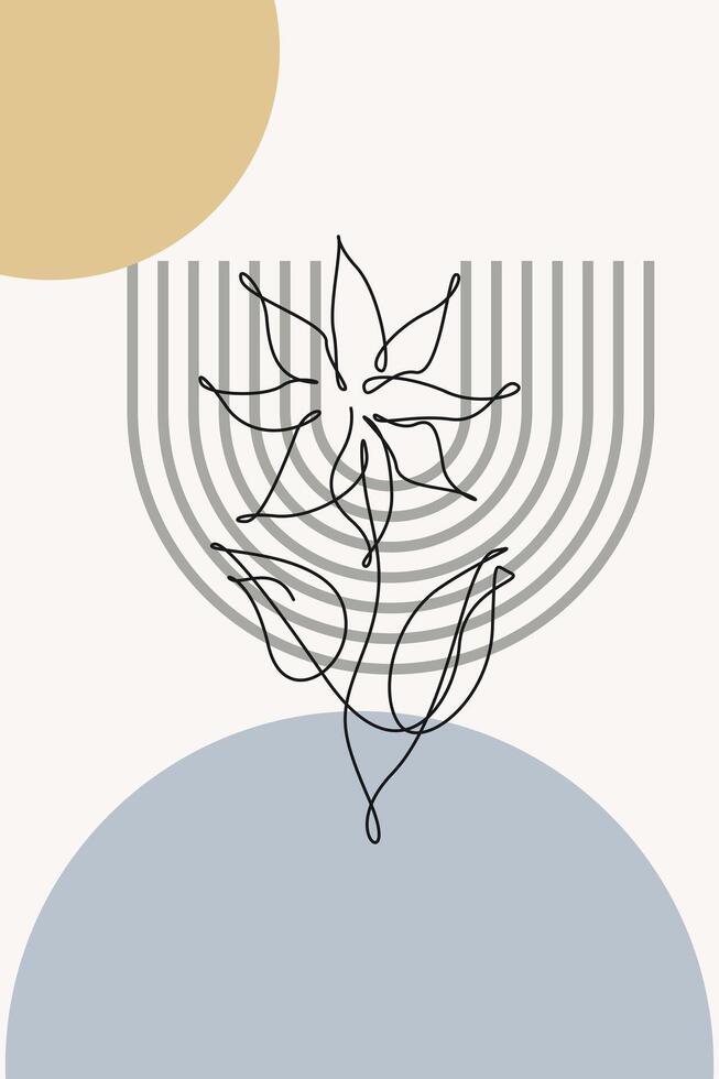 Beige Art Nature Poster Botanical Abstract Floral Outline Wall Art Background vector