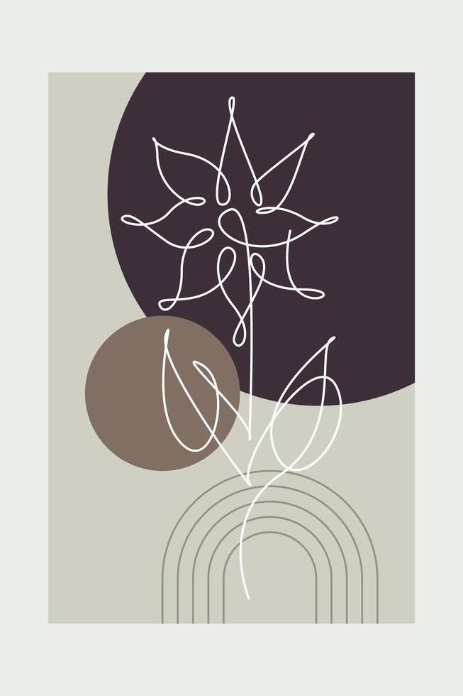 Art Nature Beige Botanical Abstract Floral Outline Wall Art Background vector