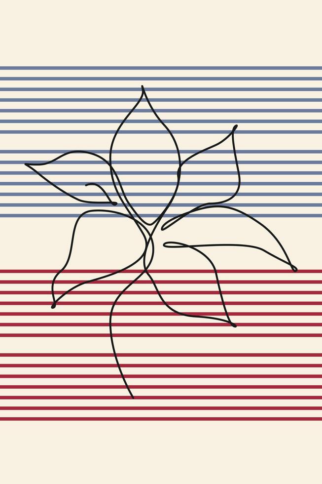 Beige Boho DesignBotanical Abstract Floral Outline Wall Art Background vector
