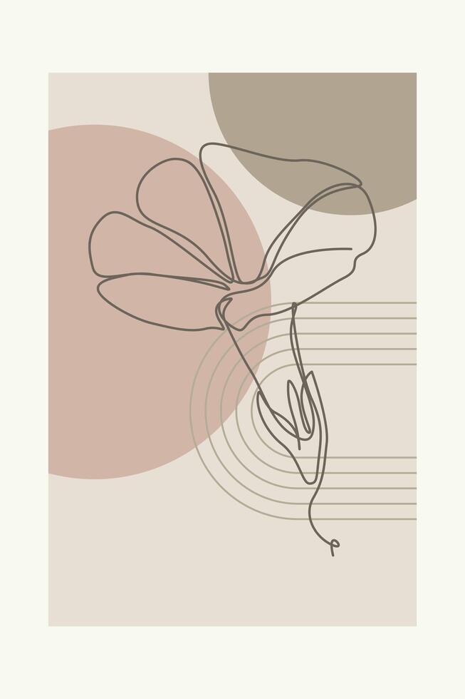 Abstract Floral Outline Beige Botanical Wall Art Background vector