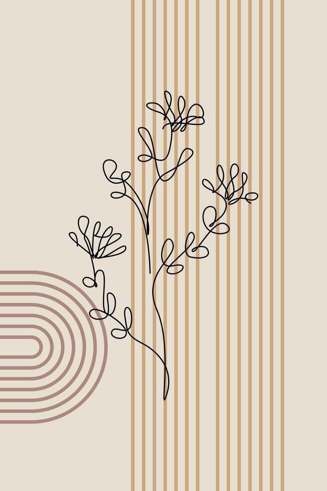 Boho Art Botanical Abstract Floral Outline Wall Art Background vector