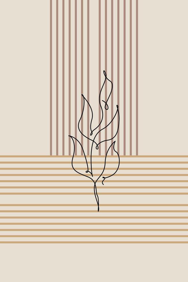 Bohemian Botanical Abstract Floral Outline Wall Art Background vector