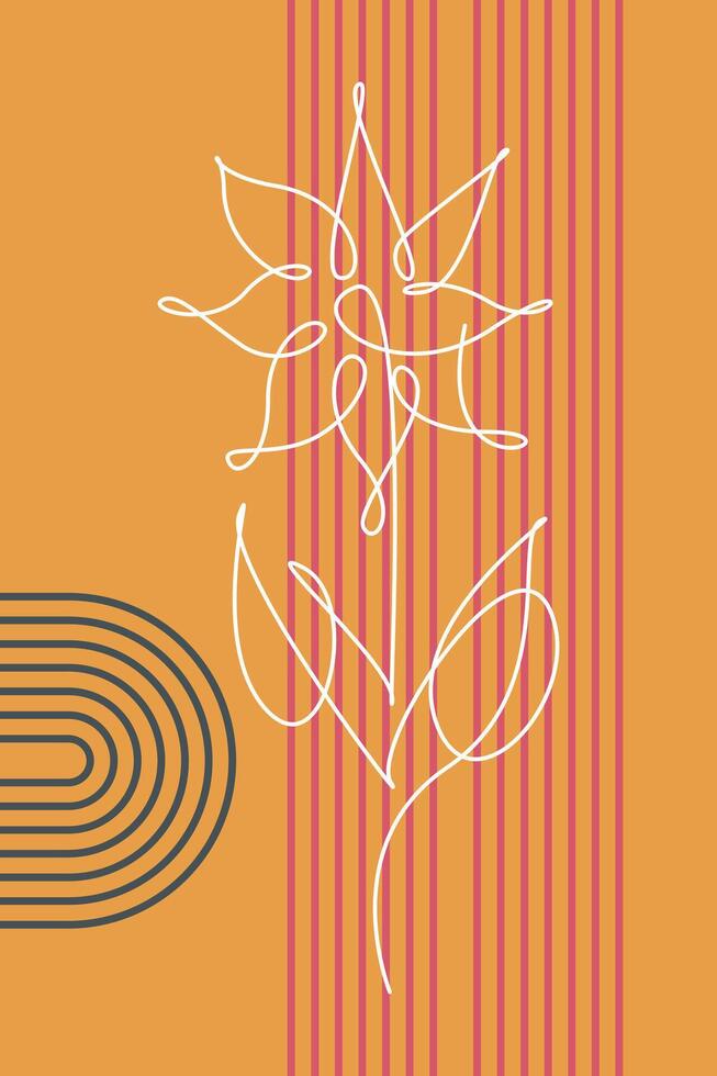 Flat Botanical Abstract Floral Outline Wall Art Background vector
