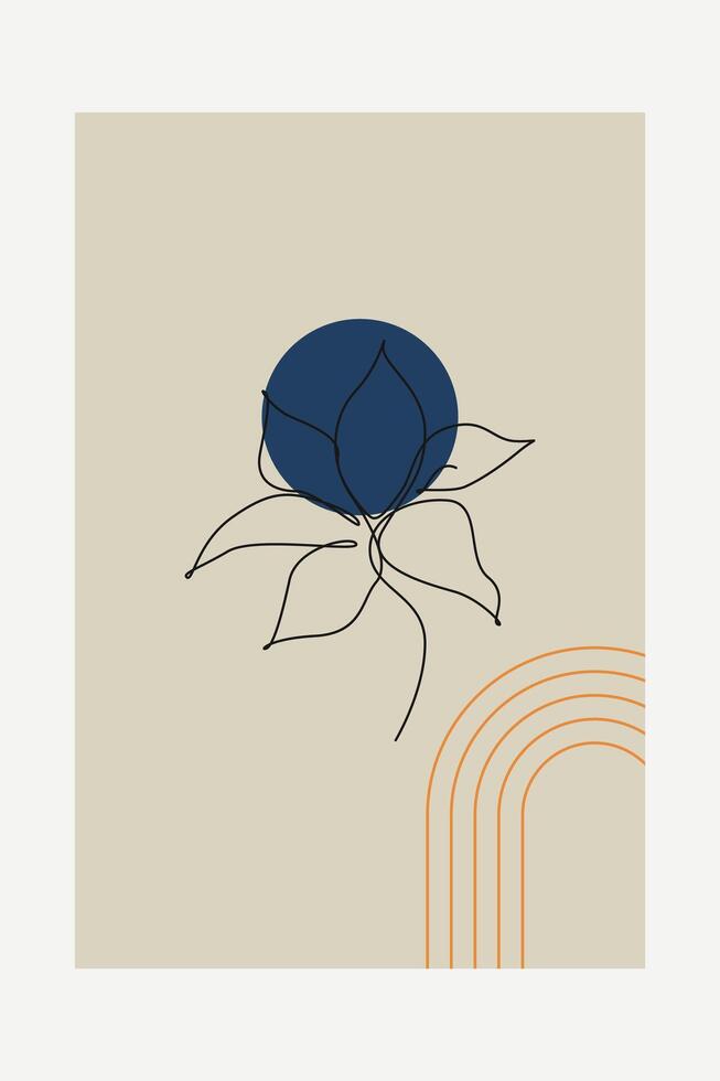 Beige Botanical Abstract Floral Outline Wall Art vector