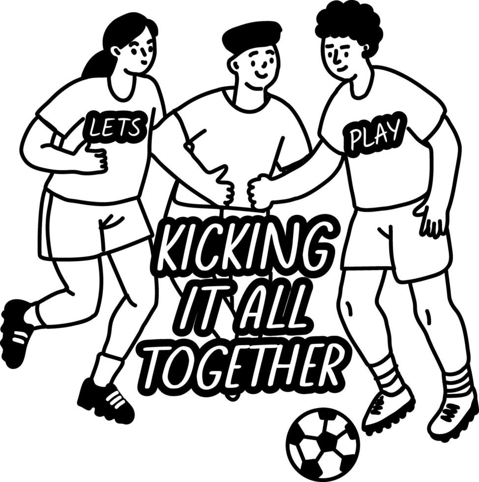 A glyph sticker of friends playing football together vector
