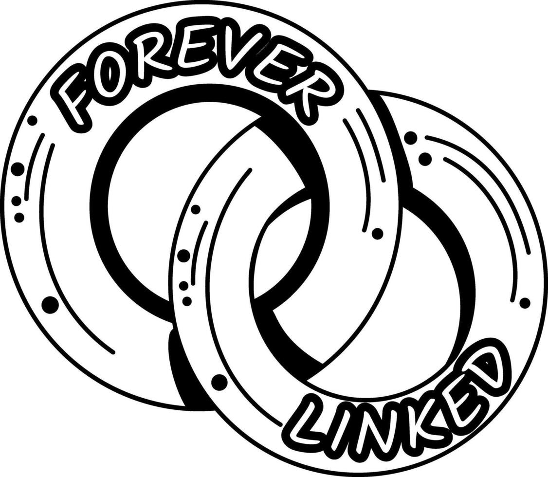 A pair of interlocking rings with the words linked forever written on them, a glyph sticker vector