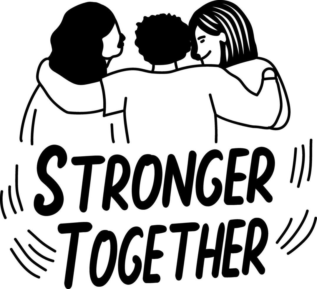 A glyph sticker of group of people with strong together typography vector