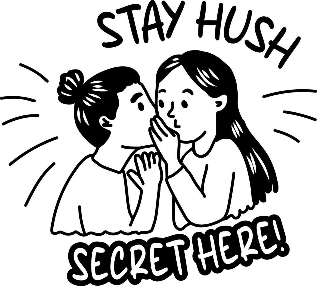 A glyph sticker of two girls sharing secrets vector