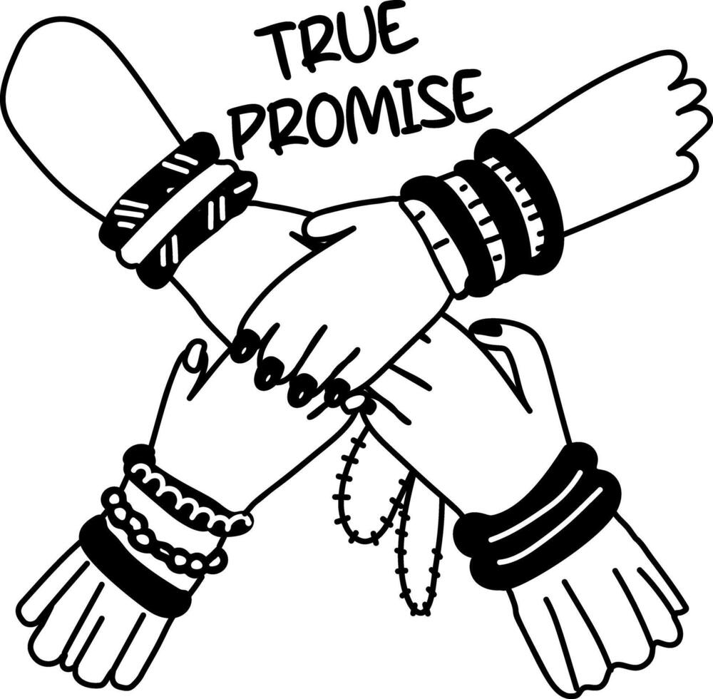A glyph sticker of hands with true promise typography vector