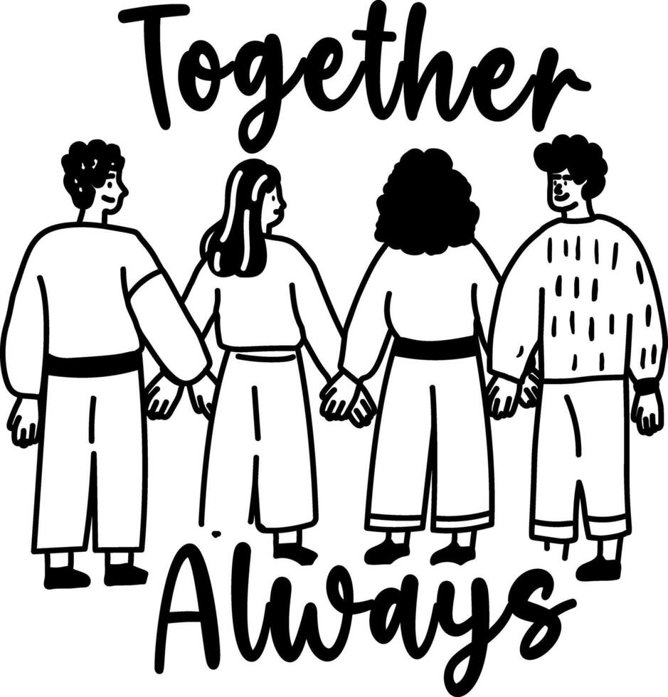 A glyph sticker of group of friends with together always typography vector