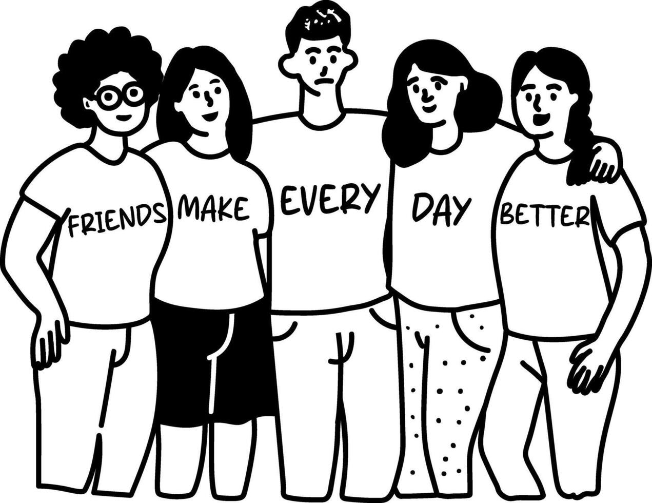 A glyph sticker of friends group standing together vector