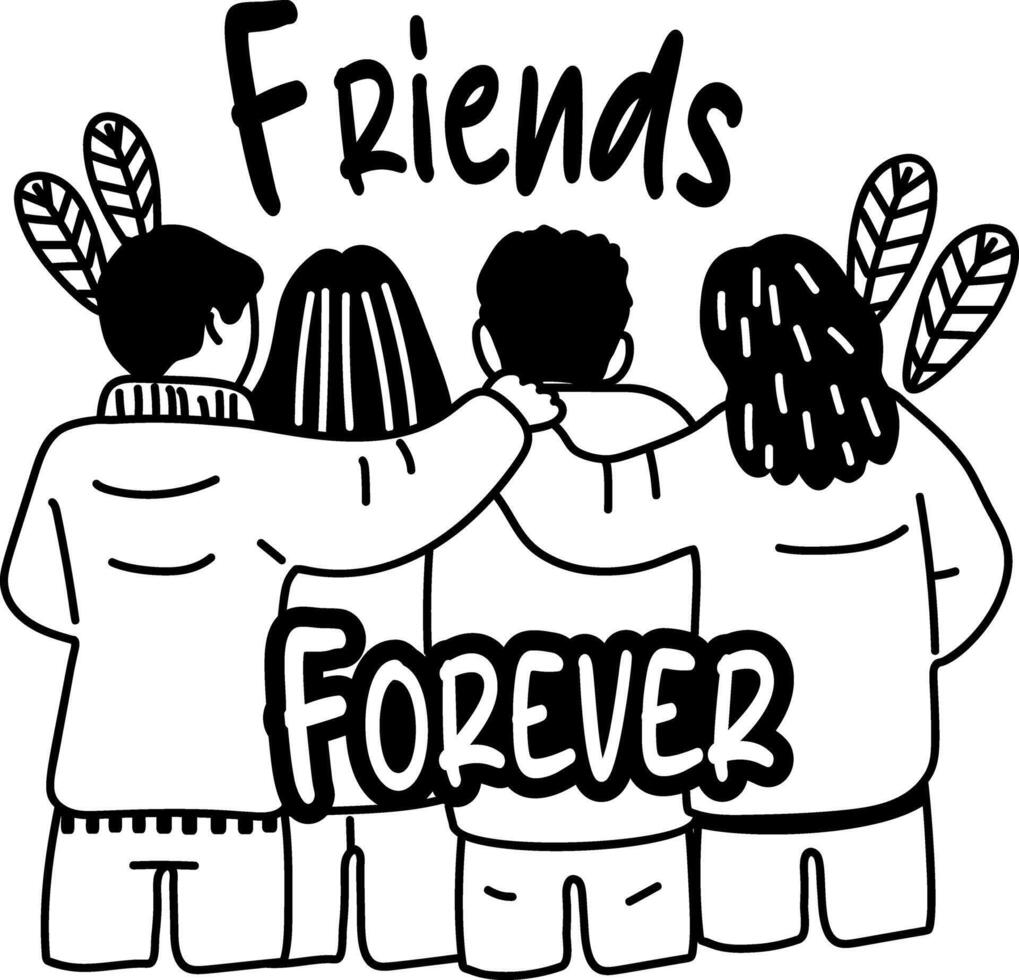 A glyph sticker of a group of people with friends forever typography vector
