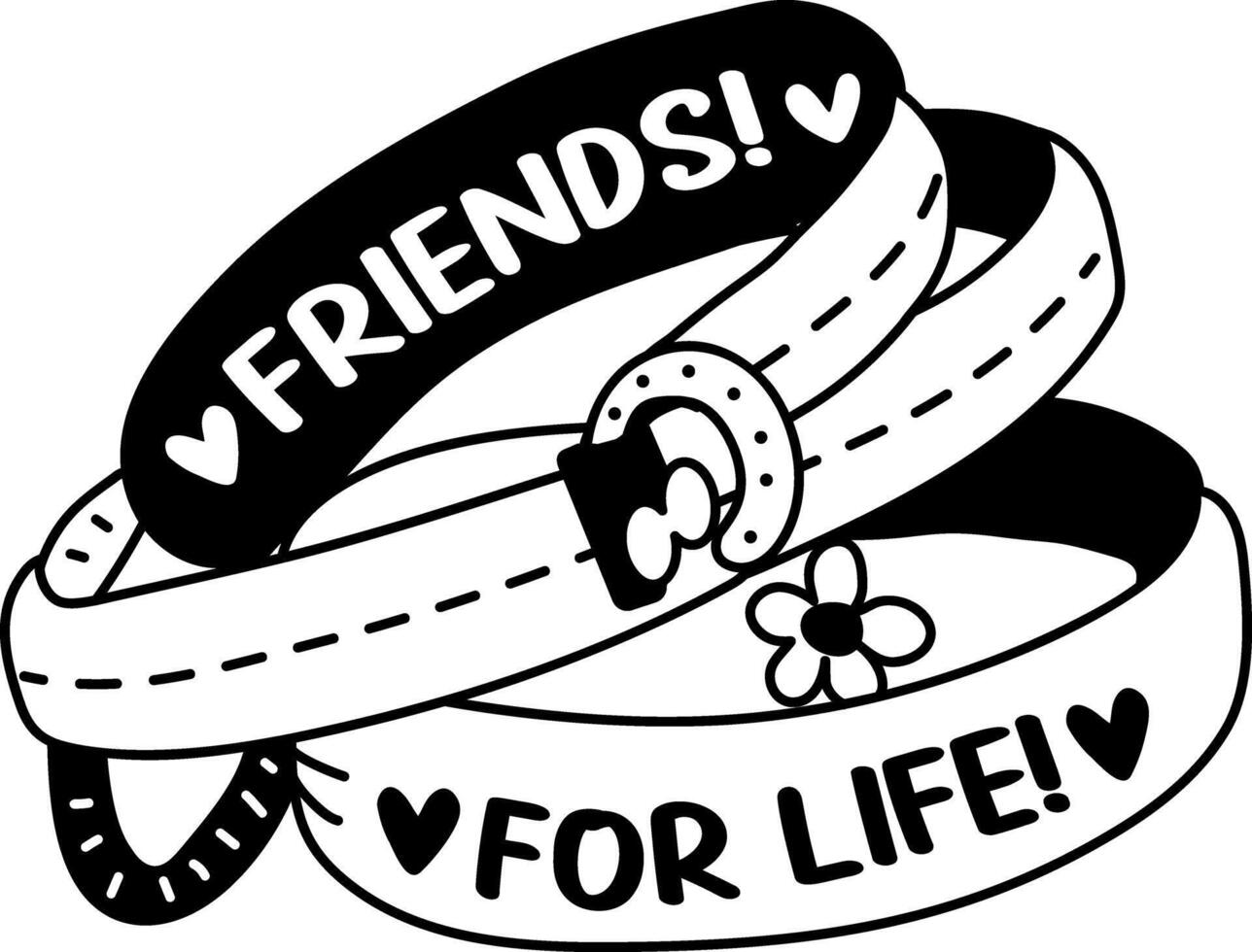 A glyph sticker of friendship bracelets with the words friends and for life on them vector