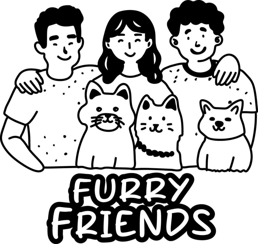 Glyph sticker of people posing with their adorable furry friends vector