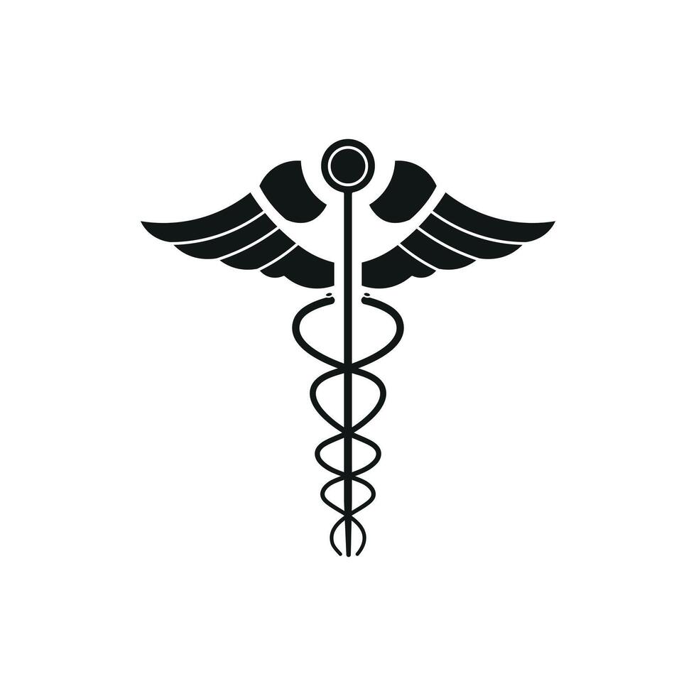 Caduceus Medical Iconic Symbol Black Logo Design On White Background vector