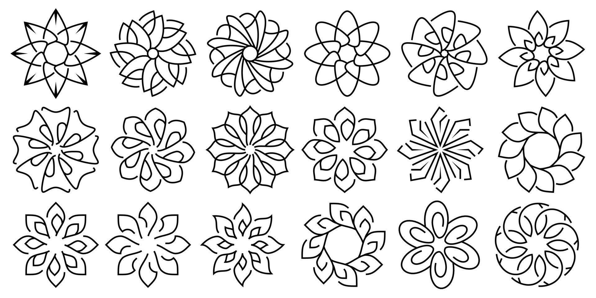 A set of different flower designs for coloring vector