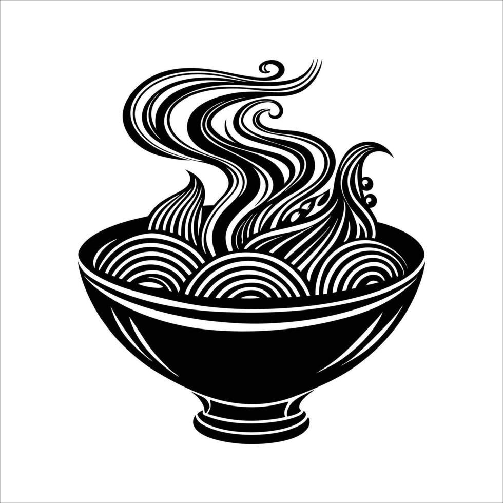 Black logo of an hot bowl with steam simple shapes white background no shadows. vector