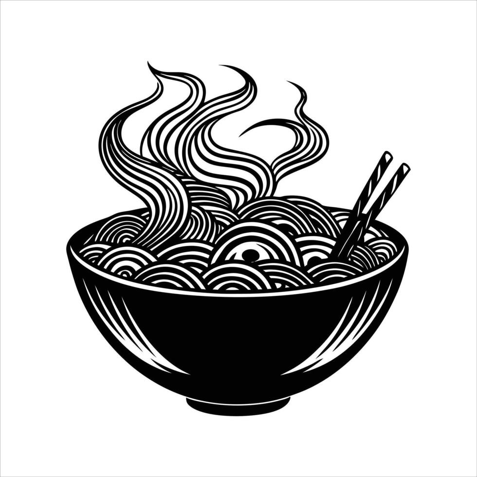 Doodle noodle at bowl and chopstick. vector