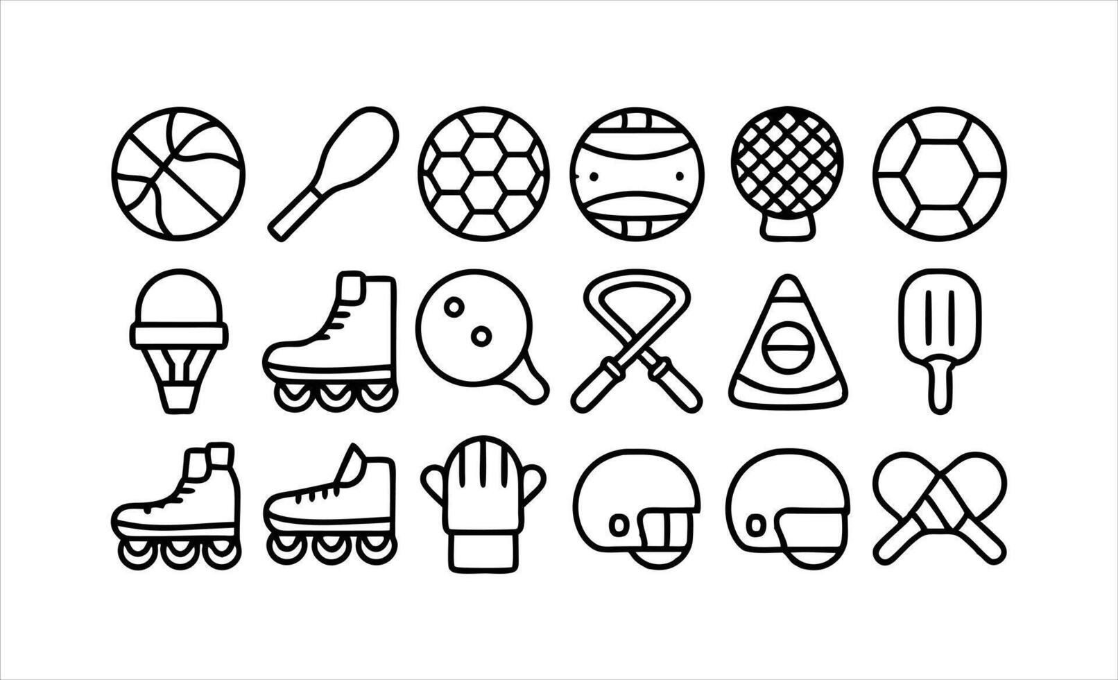 set of outline icons related to sport equipment vector