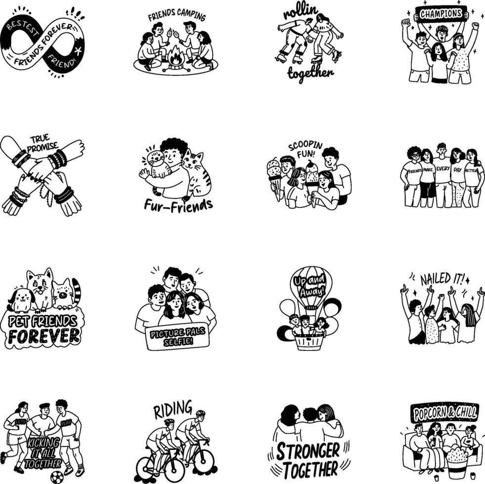 Collection of Friendship Day Glyph Style Stickers vector