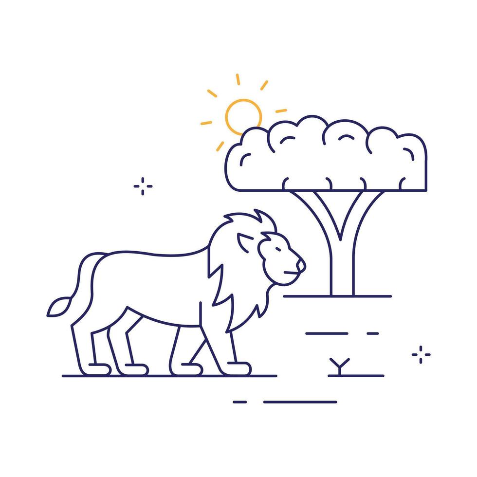 Lion Standing in African Savanna ICon Design vector