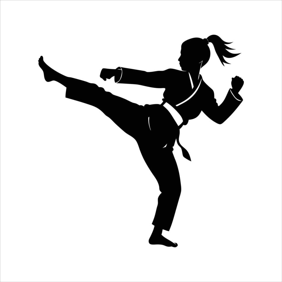 Practice. Karate taekwondo girl with black belt vector