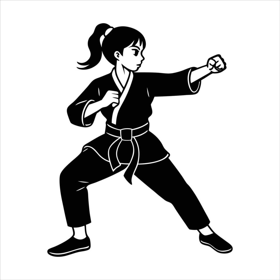 Young woman practicing her karate moves vector