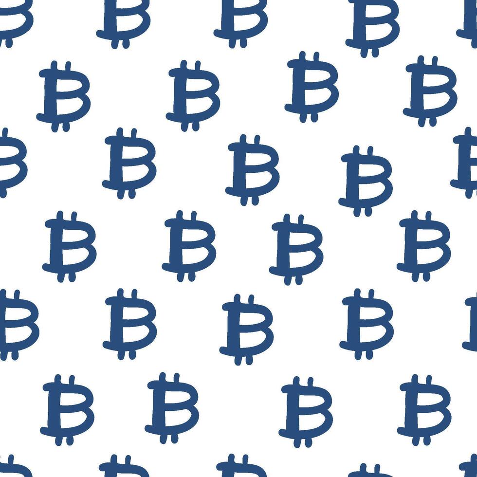 seamless pattern with bitcoin in hand drawing style vector