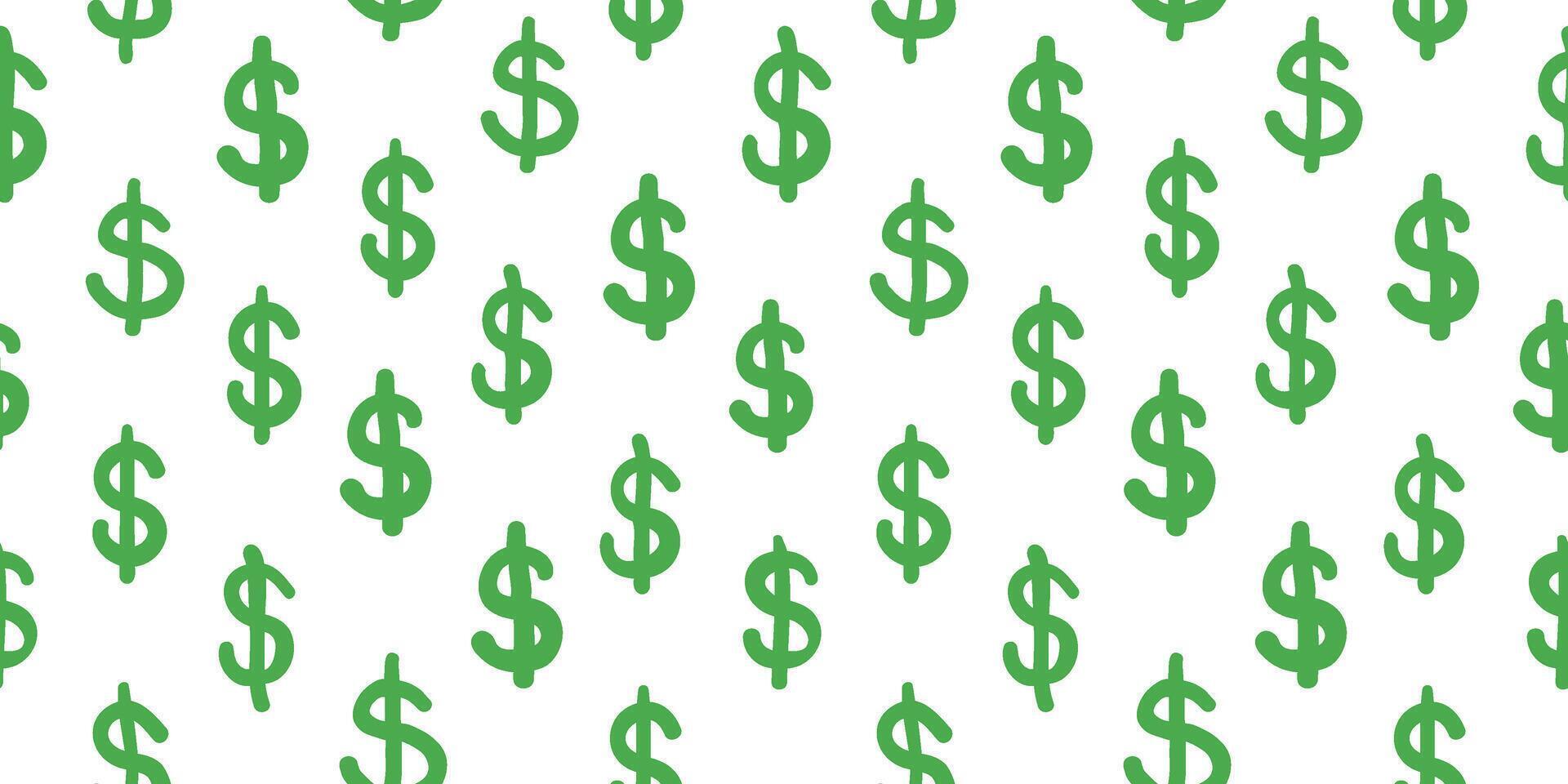 seamless pattern with green dollar symbol in hand drawing style vector