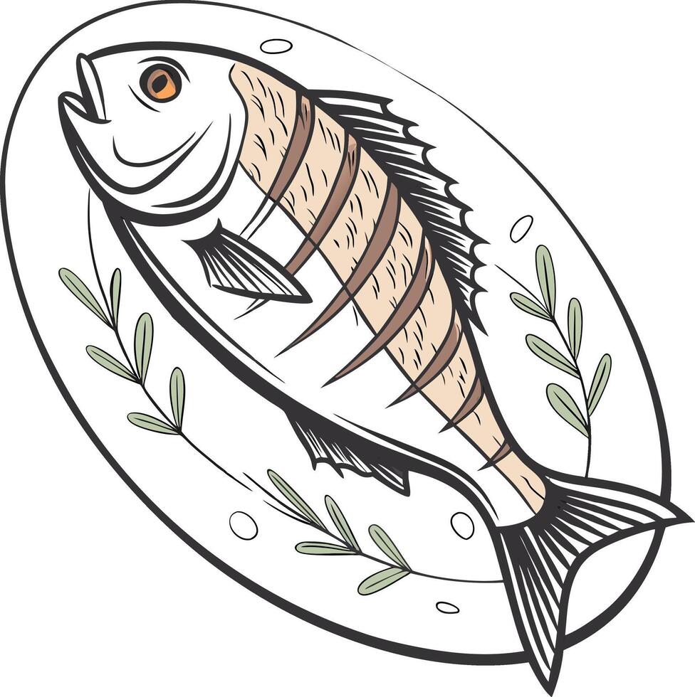 Grilled Fish on Plate vector