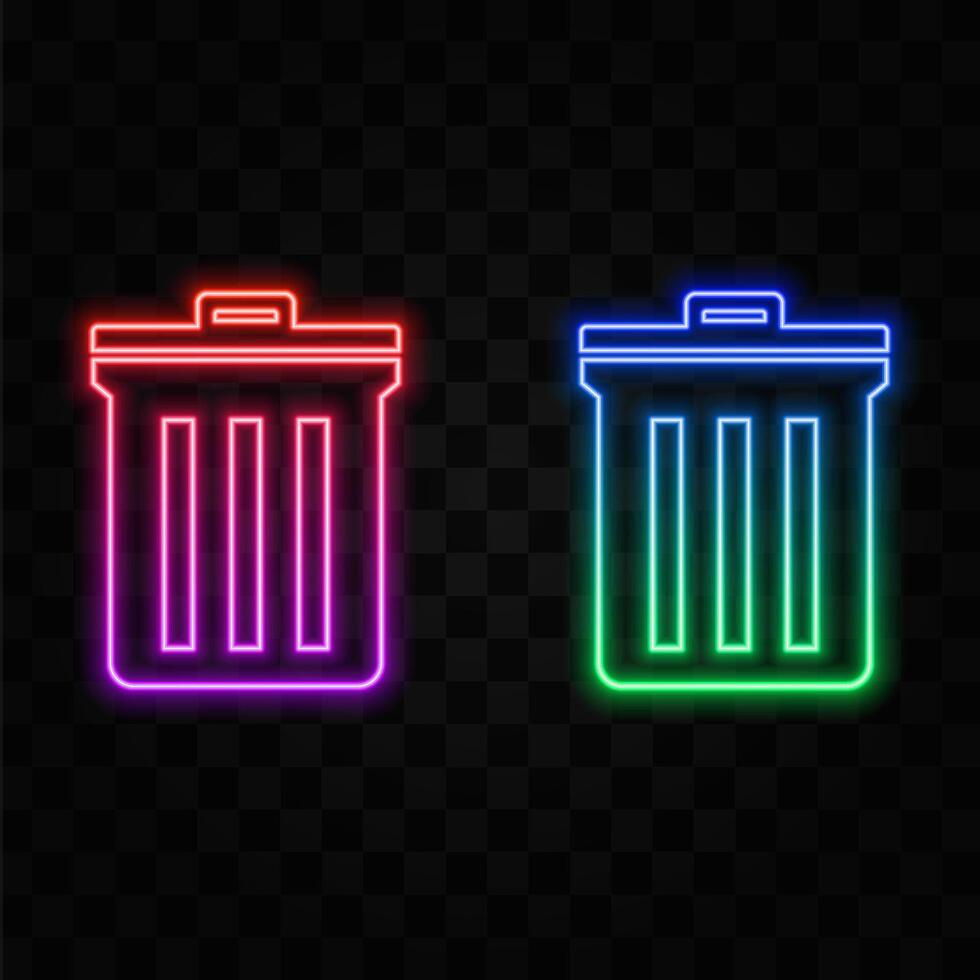 Glowing neon line trash icon can be isolated on black background. Trash can sign. Colorful outline concept. vector
