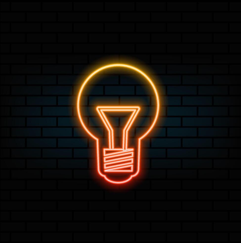 Lamp. Glowing neon icon on brick wall background vector