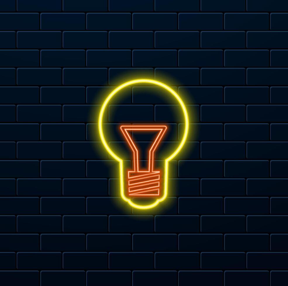 Neon bulb glowing line icon isolated on black background. motion graphic animation. vector