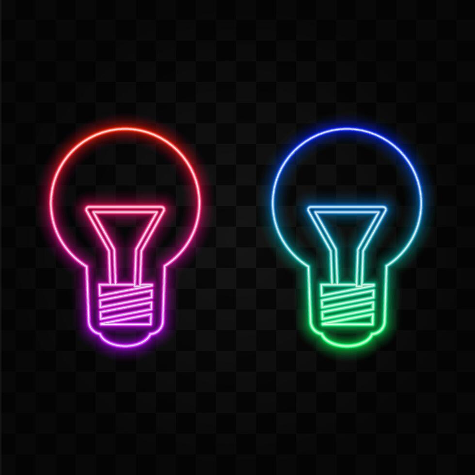 Neon colorful light bulb icon. Vintage laser effect. Infinite loopable vector