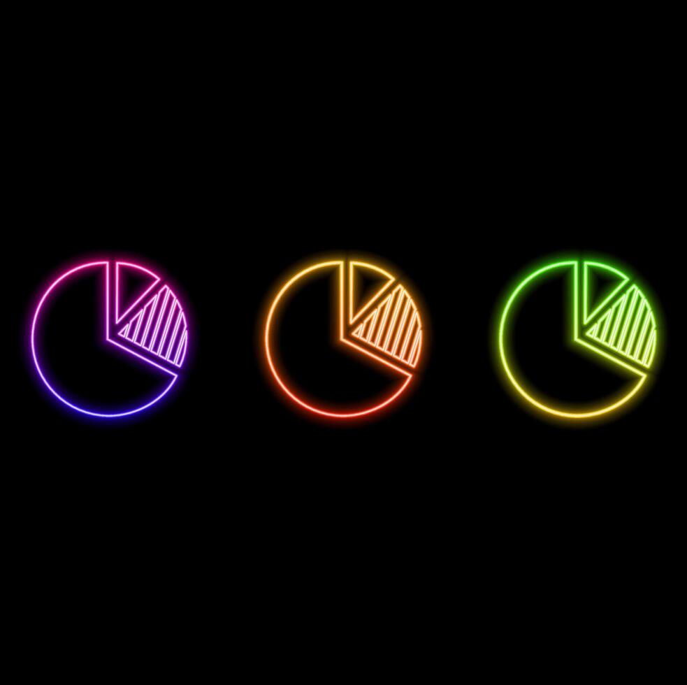 Infographic icon of neon Pie graphic glowing isolated on brick wall background. Diagram chart sign. illustration vector