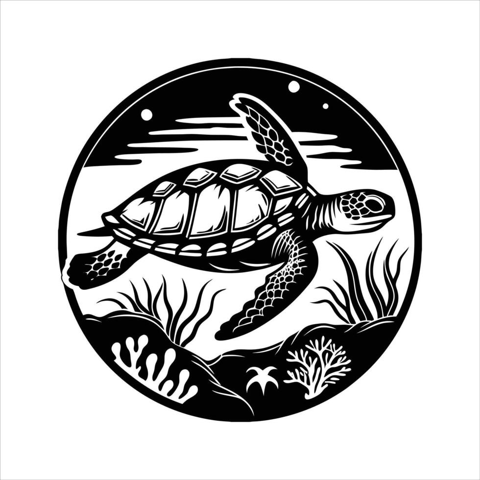 Hand drawn turtle silhouette vector