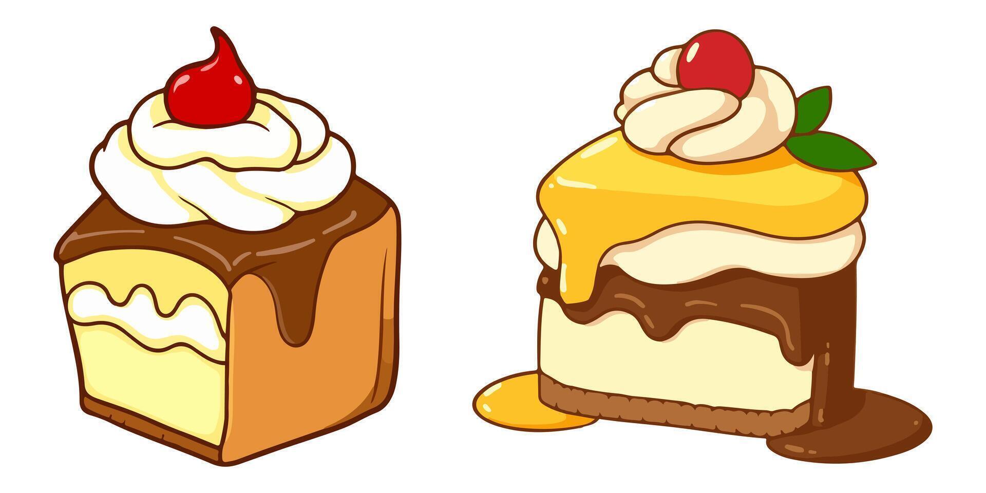 Classic Boston Cream Pie Layered Sponge Cake with Chocolate Glaze and Vanilla Custard Filling vector