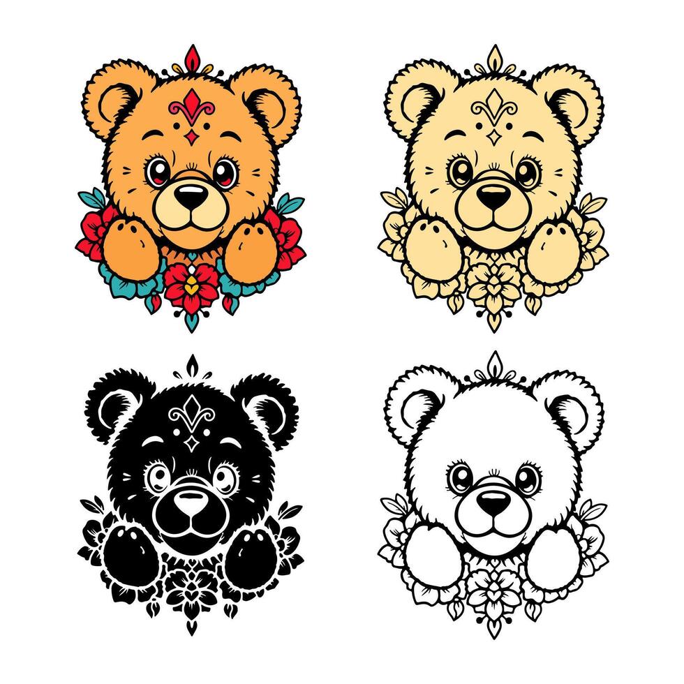 Illustration of Traditional Tattoo Flash Style Teddy Bear for Print and Digital Use vector