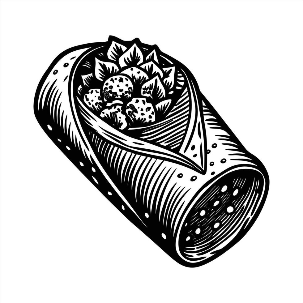 A delicious breakfast burrito filled with scrambled eggs bacon and cheese. vector