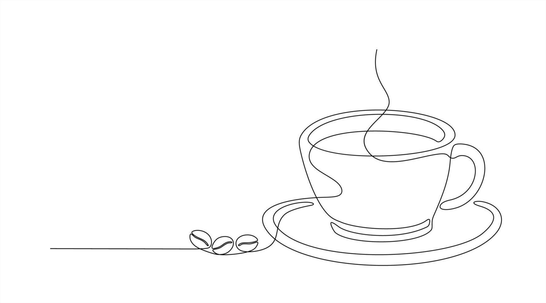 Continuous single line drawing of a cup of hot coffee with copy space. Coffee bean illustration. Coffee logo. vector