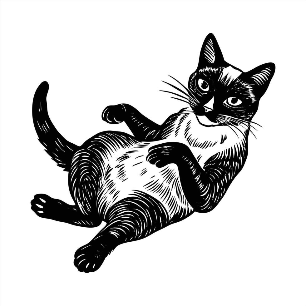 Cat sleeping on bed. vector
