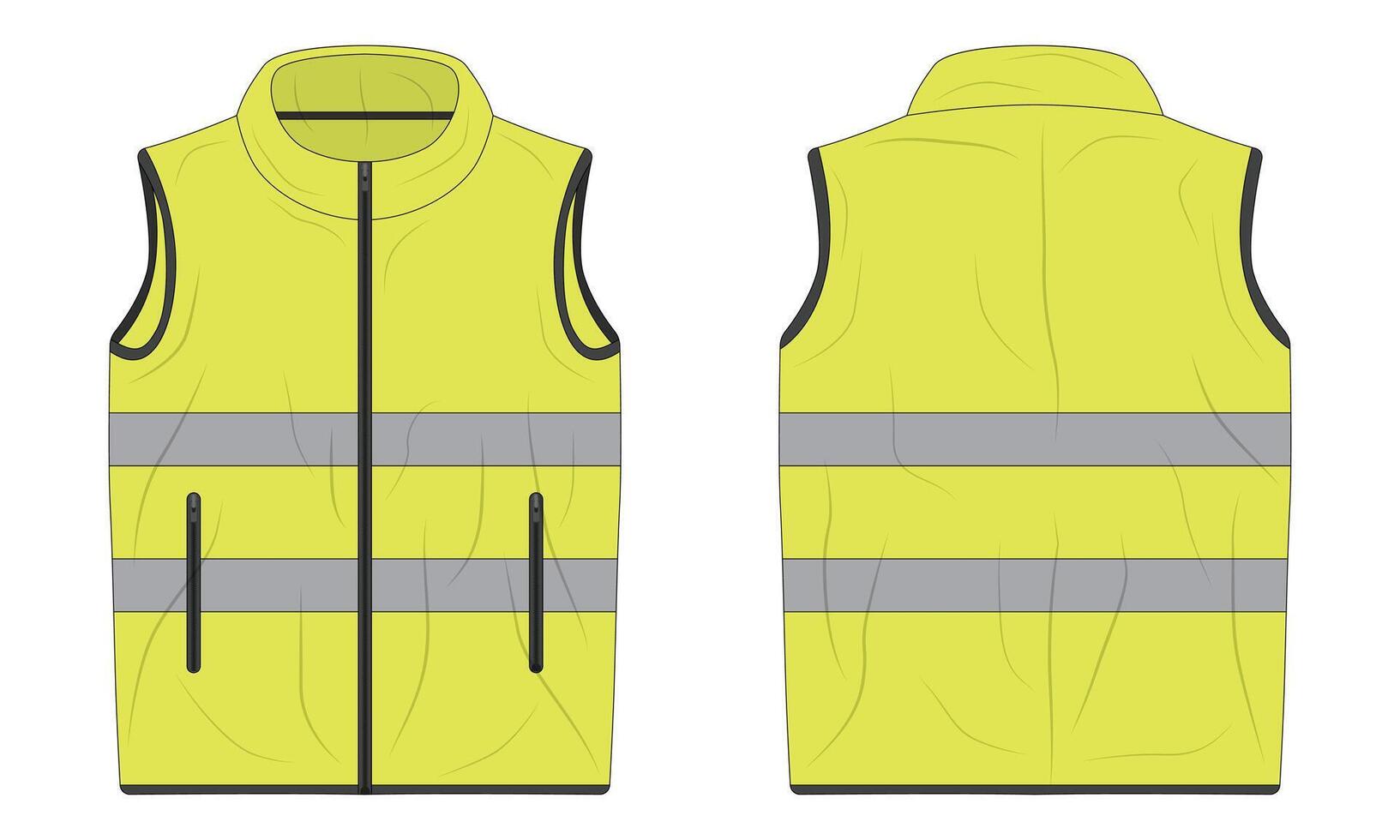Workwear vest mockup. Green Hi Vis vest front and back view vector